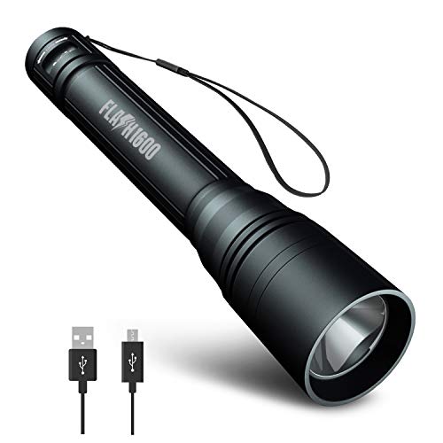 Blazin Lampe de poche LED rechargeable USB avec batterie externe | 1600 lumens | 5 modes | 16 heures d'autonomie | 300 m de visibilité | Lampe torche étanche...