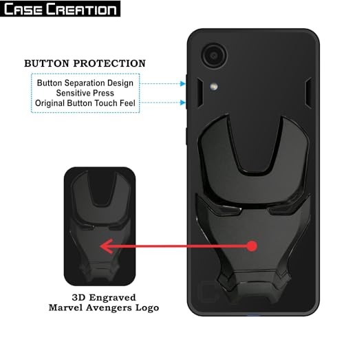 Image of COVERLY Official 3D Smooth Feel Avenger Logo Mask Soft Rugged Grip Iron Man Engraved Cartoon Movie Engraved Silicone Rubber Matte Back Cover for Samsung Galaxy A03 Core (2020) - Black