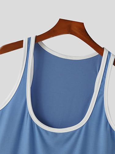 Men's Deep U Neck Tank Tops Solid Sleeveless Casual Gym Sports Loose Fit T Shirts Athletic Workout Basic Tees4