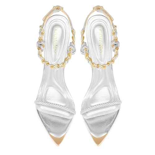 Image of Gold Strappy Stiletto Heels for Women Metallic Ankle Strap Open Toe High Heel Sandals Elegant Dress Shoes for Wedding Party Prom and Evening Events