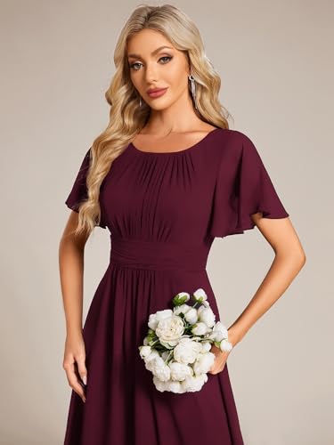 Image of Ever-Pretty Women's Spring Elegant Round Neck Short Sleeve Chiffon Empire Waist Floor Length Formal Dresses Bridesmaid Dress