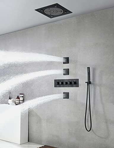 Led Modern Rain Shower System,Shower Body Spray System,Full Shower Set For Bathroom,Massage Shower Set,Multifunctional Thermostatic Shower Valve And Hand Shower And Body Nozzle(Black) #TOP2