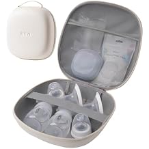 NCVI Breast Pump Carrying Case for Pump Parts and Bottles, Portable Wearable Pump Travel Bag Organizer for Working Moms, Durability Hard Shell, Interior with 3 Compartments through Mesh Bag, Beige