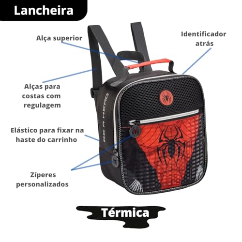 Kit Mochila Infantil Masculino Escolar de Costas Lancheira Mais Estojo (Vermelho Be a Hero)