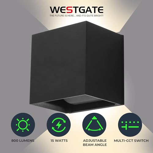 Image of Modern Wall Light Cube - 15W Wall Cube with 70,000 Hour Lifespan - 2700K /3000K /3500K /4000K /5000K Color Changing Options in Aluminum Housing - Adjustable Beam Angle for Outdoor or Indoor Use (Black)