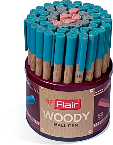 FLAIR Woody 0.7mm Ball Pen Stand | Attractive Woody Design | Smooth Ink Flow System With Low-Viscosity Ink | Smudge Free Writing | Blue, Black & Red Ink, Pack of 50 Pens (B0B468896H) Amazon Price History, Amazon Price Tracker
