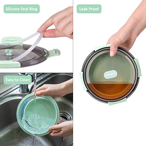 Annaklin Collapsible Food Storage Containers With Lid & Air Vent, Transparent Stacking Silicone Collapsible Meal Prep Container Set, Microwave Freezer Dishwasher Safe, Round, Set Of 4, Mint Green #TOP7