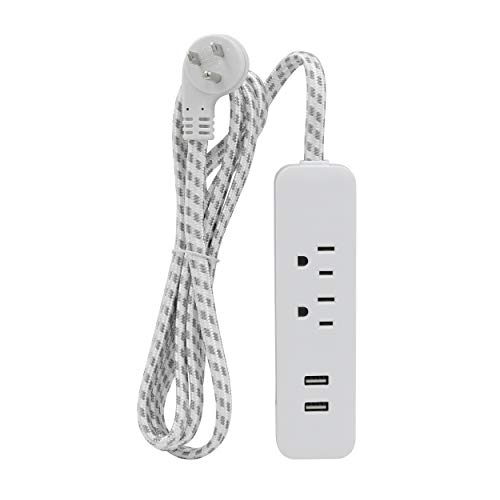 Clear Power 6 ft 2 Outlet + USB Charger Indoor Designer Fabric Flat Plug Extension Cord 16/3 SPT...