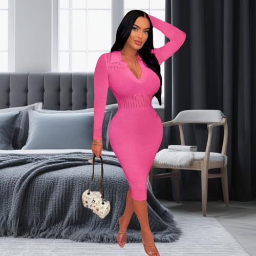 Image of Women's Fashion Sexy Elegant Comfortable Fit Vital V-Neck Knitted Short Sleeve Dress