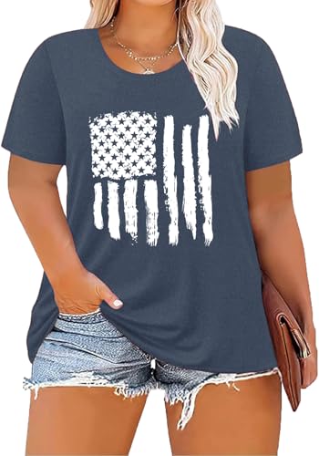 Image of ForHailey Women's 4th of July Patriotic Shirts Graphic Tees USA Shirt American Flag Short Sleeve Tunic Tops