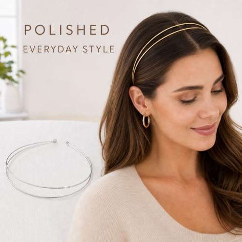 shuielai 2 Pack Double Layer Metal Headbands, Gold & Silver Thin Hair Bands for Women, Lightweight Hair Accessories for Daily Wear, Yoga & Travel — view 6