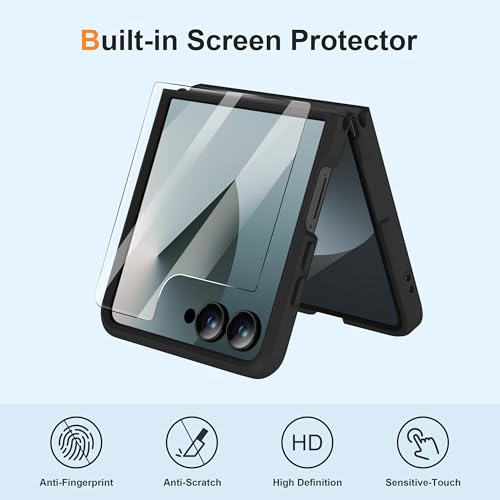 Image of ORETECH Magnetic for Samsung Galaxy Z Flip 7 Case, with [2 x Screen Protector] Translucent Back Non-Slip Hard PC Shockproof Bumper Protective Case for Samsung Z Flip 7 - Black