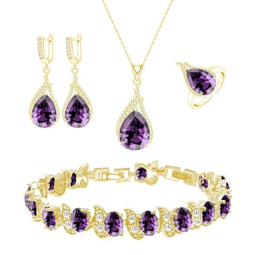 GZWHD Golden Purple Created-Amethyst Jewelry Sets for Women