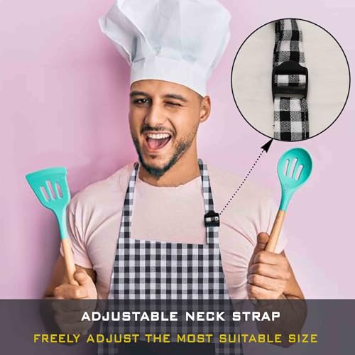 Image of LITO LINEN AND TOWEL Kitchen Apron| 100% cotton Easter Checkered Design Apron with 2 Front Centre Pocket With adustable buckle & Long Strap - Multicolor