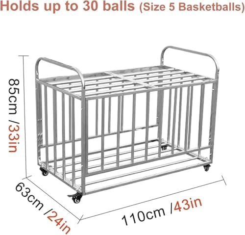 Large Stainless Steel Sports Ball Storage Cart with Lid & Wheels, Stackable Ball Organizer for Easy Storage & Transport of Sports Equipment