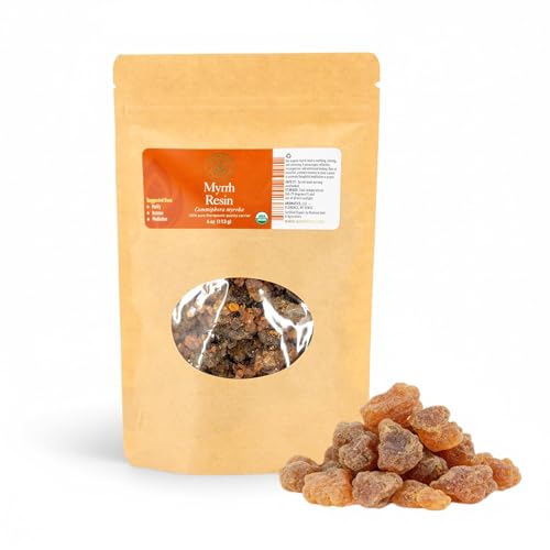 Aromatics International Myrrh Resin 4oz Raw Natural Golden Chunks from Somaliland - Organic Botanical Resin for Incense Meditation Rituals & Aromatherapy