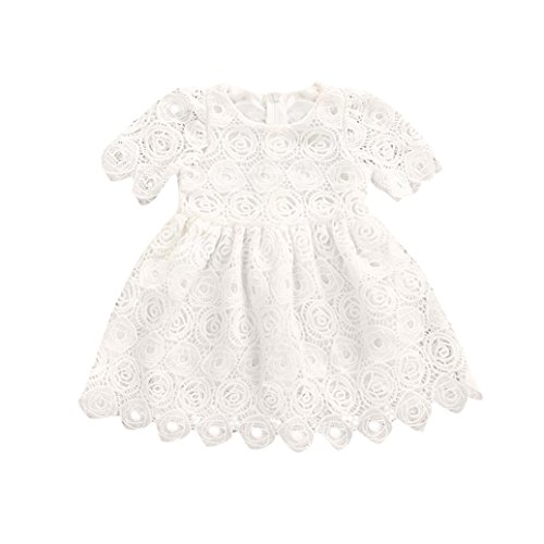 UOMOGO Abito Pizzo Tulle Bambina Principessa Senza Manica Ragazza Vestito Abiti da Partito Sera Matrimonio Cerimonia 6-24 Mesi (età: 0~6 Mesi, Bianca)