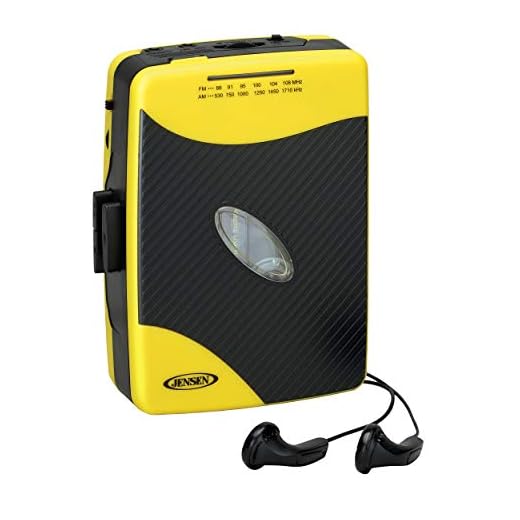 Jensen Portable Stereo Cassette Player with AM/FM Radio + Sport Earbuds (Yellow)