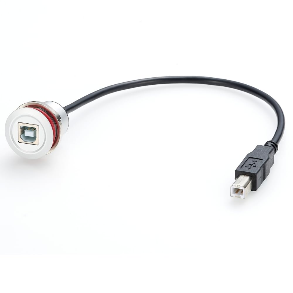 USB Type B Flush Mount Cable Aluminium USB B Male to Female Round Dash Panel Mount Extension Cord USB B Converter Cable for Printer Scanner CNC Machine Disk Motorcycle Dashboard(0.3M/1FT) (USB 2.0)