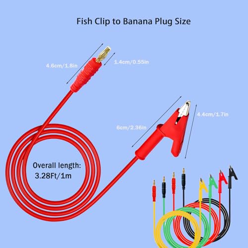 Image of 4mm Stackable Colorful Silicone Banana Plug to Alligator Clip Test Leads | 4-Piece Banana Plug to Alligator Clip Test Leads Multimeter Electrical Alligator Clips