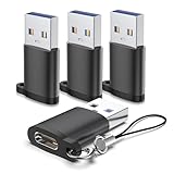 USB to USB C 3.0 Adapter 4 Pack, Type C to USB A Converter,USB-C Female to USBS Male, Compatible for Apple MacBook Pro, Mac Book, iPad, iPhone 16 15 14 13 12 Pro Max Samsung Galaxy S20-S23 More Black