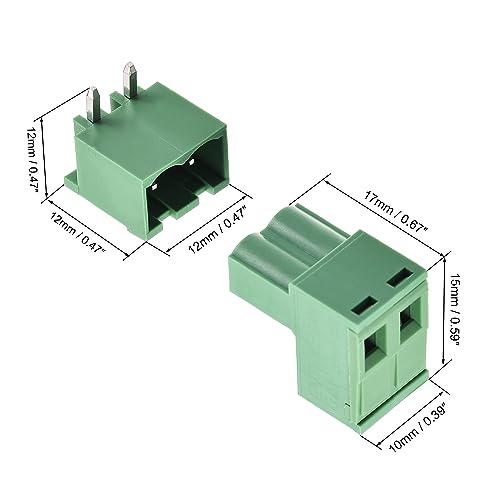 Connecteur bornier à vis PCB de haute précision uxcell angle droit 2 broches pas 5.08mm
