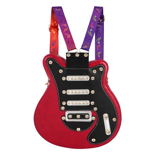 Hyuyikuwol Mochila em formato de guitarra com rebite de strass, bolsa tiracolo com alça de cor gradiente, Vermelho A, 11.2*3.1*12.2', Mochilas Daypack