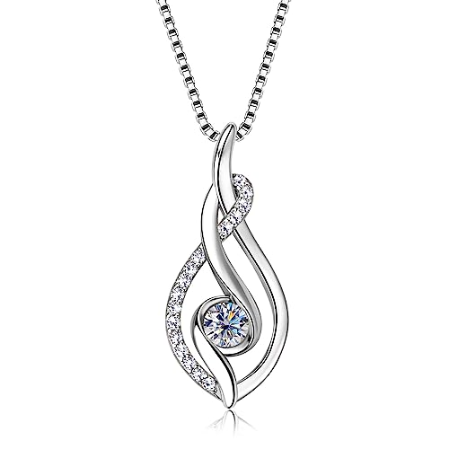 PROSTORY Moissanite Infinity Pendant Necklace for Women 925 Sterling Silver Love Necklace Birthday Dainty Infinity Knot Necklace Mom Wife Gifts (Silver)