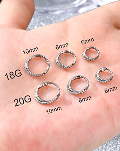 Melighting Titanium Double Nose Rings Hoop, G23 Conch Piercing Jewelry Clear Cz, Double Titanium Helix Earrings 18G 20G, Tragus Daith Piercing Jewelry For Women #TOP1