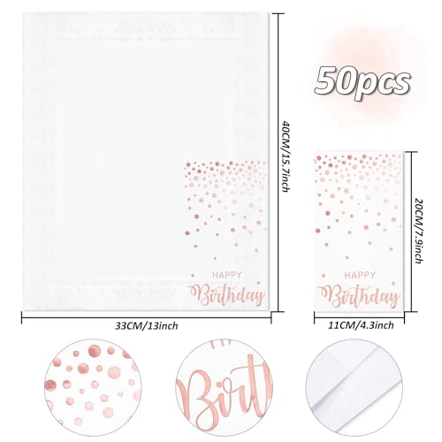 Jarthenaamcs J3542 50Pcs Happy Birthday Guest Napkins Rose Gold Foil Dots Birthday Disposable Paper Napkins Dinner Hand Napkin thumb #1