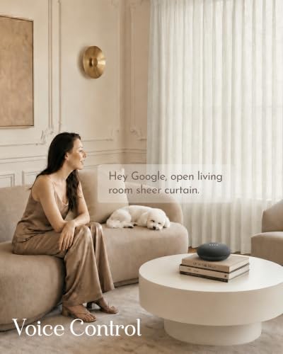Image of Graywind Motorized Curtains with Track, Light Filtering Smart Curtains, Hardwired Curtains Works with Alexa Google Home Remote Control for Large Windows, Custom Drapes Up to 207 inch, Linear Wool (White)