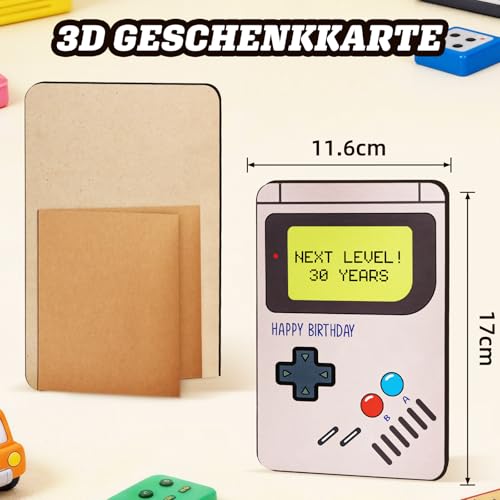 Giftota Geburtstagskarte 40 aus Holz mit Umschlag, Retro Gaming Design, lustige Karte zum 40. Geburtstag Mann oder Frau, Geschenk 40 Geburtstag für Gamer und Zocker