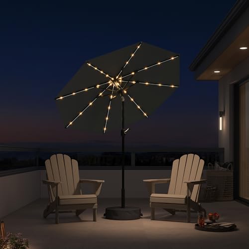 PURPLE LEAF LED Patio Umbrella 7.5' with Base UV Protection Outdoor, Gray