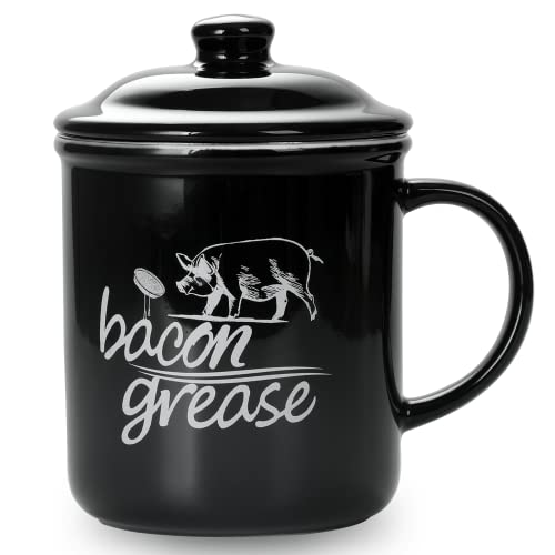 ONTUBE Ceramic Bacon Grease Container with Strainer