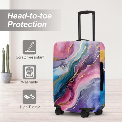 Image of Colorful Marble Texture Luggage Cover, Washable Suitcase Protector Abstract Color Flow Anti-scratch for 24 inch,26 inch Bag