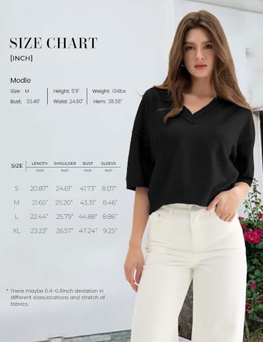 Image of FAlABLE Womens Short Sleeve Sweater Cropped V Neck Sweaters Oversized Summer Knit Top Trendy Pullover Lightweight Casual
