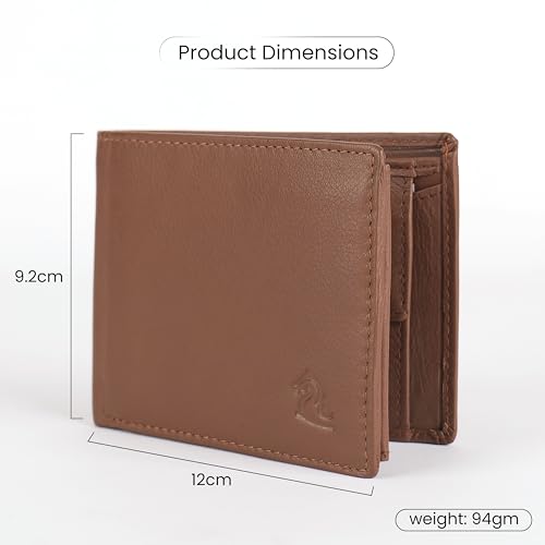 Image of KARA Tan Men's Genuine Leather Wallet - Bifold, 2 Cash Compartments, Coin Pocket, 10+ Card Slots, Hidden & Transparent Flip Sections
