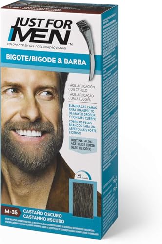 Just For Men Tinte Colorante En Gel Para Barba Y Bigote. Con Aloe y Aceite de Coco, para una Barba Sin Canas y con Aspecto Más Denso en 5 minutos. Tono Castaño Oscuro, M35