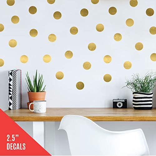 Miniatura 6 de Paper Riot Co. Juego de calcomanías de pared de vinilo con lunares dorados mate metálico de 2.5 pulgadas, 144 unidades