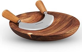 Cole & Mason H722130 Ashden Mezzaluna & Round Chopping Board Set | Herb Chopper Rocker/Fresh Herb Cutter/Serving Board | Acacia Wood/Stainless Steel | Not Suitable For The Dishwasher