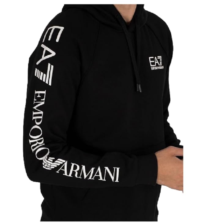 Sweat à capuche EA7 haut de gamme noir avec logo poitrine