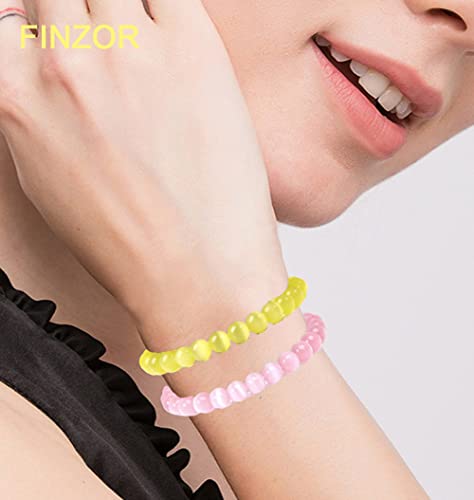 Finzor 12Pcs 8Mm Healing Stone Beads Bracelets For Women Men Semi-Precious Gemstone Crystal Beaded Bracelets Lava Rock Tiger Eye Amethyst Chakra Bracelets Unisex Adjustable #TOP1