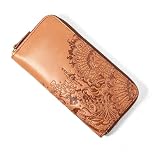 Red Glow RG-006 Men's Long Wallet, Made in Japan, Tochigi Leather, Genuine Leather, Round Zipper, Phoenix Embossed, Japanese Pattern, Camel, Leather Long Wallet