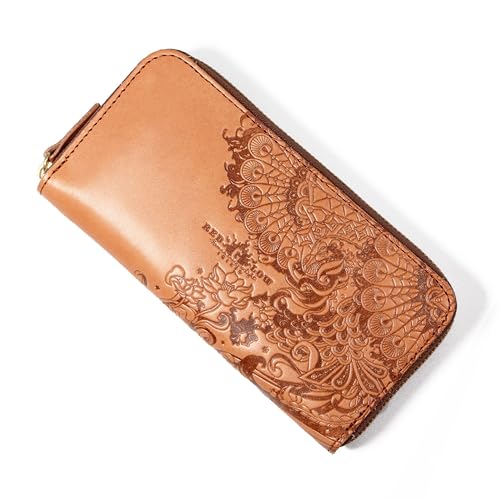 Red Glow RG-006 Men's Long Wallet, Made in Japan, Tochigi Leather, Genuine Leather, Round Zipper, Phoenix Embossed, Japanese Pattern (Camel)
