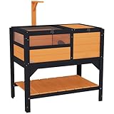 PawHut Tortoise Habitat with Shelf Storage, Tortoise Enclosure with Weather Protection, Reptile Enclosure with Tray, Light Support Frame, Yellow