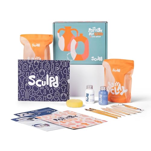 Sculpd Pottery Starter Kit - Complete Air Dry Clay Beginner Set for 2 Adults: Includes Sculpting Tools Matte Varnish Paint Brushes Guide Video Tutorials & More - Date Night Gift Arts Crafts Hobby