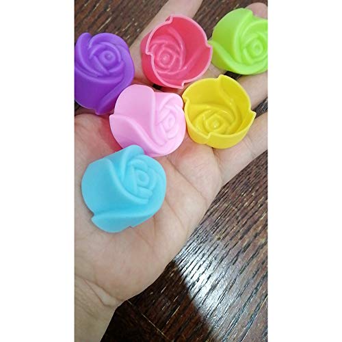 YASUOA 12 Pieces Silicone Baking Cups Muffin Bake Cup Mini Rose Shape Cupcake Mold,Reusable and Non-Stick Chocolate Cake/Truffle/Pastry Jelly Soap Maker Mould,5cm/1.96inch(Random Colors)