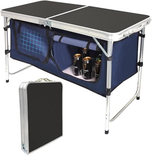Folding Camping Table with Storage Adjustable Lightweight
