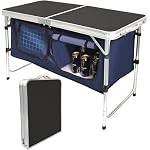 Folding Camping Table with Storage Compartment Aluminum Lightweight Camp Kitchen Table Height Adjustable Indoor/Outdoor Table Perfect for Tailgating, Backyards, BBQ,Picnic, Black
