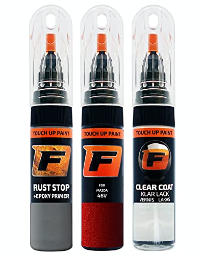 FIRANTO Kit de Pintura de Retoque Coche para Mazda 46V Soul Red Crystal, Set de Reparación de Rayones y Arañazos Incluye 15 ml Bolígrafo para Retocar Pintura Coche, Primer y Barniz Cover